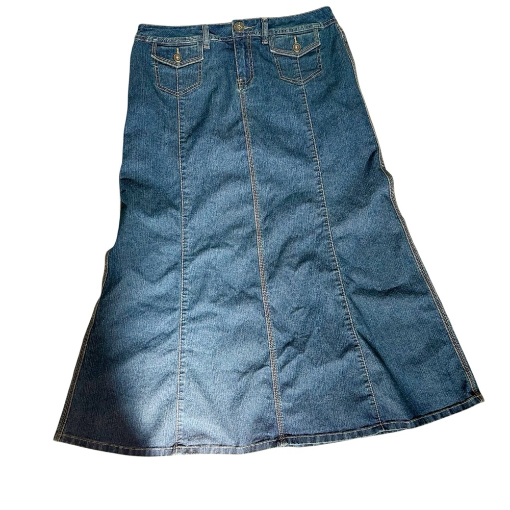 Baccini Blue Denim Maxi Skirt Size 10 Stretch Casual Fall Winter